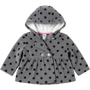 Carters Baby Girls Gray Black Polka Dot Fleece Hooded Peacoat Jacket 18M NWT‎